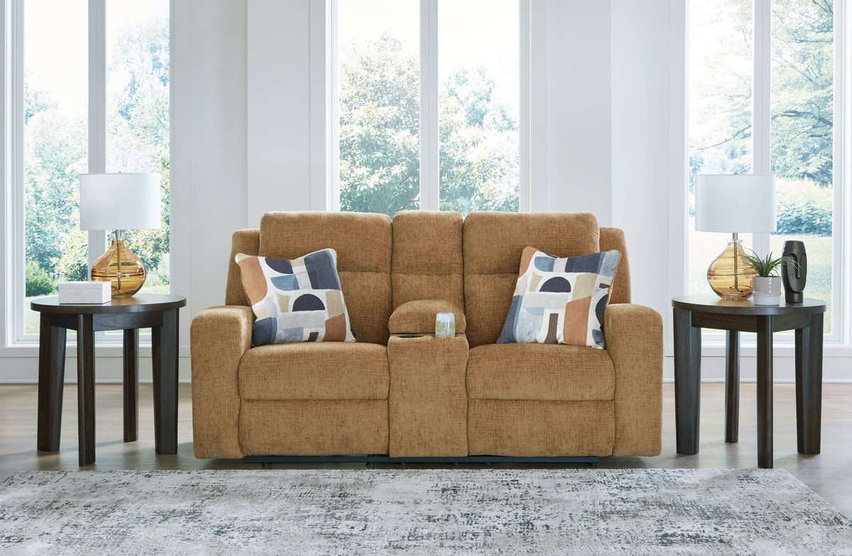 Kanlow - Dbl Reclining Loveseat With Console - Honey