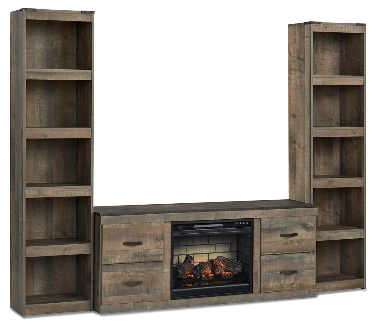 Trinell - 3-Piece Entertainment Center With Electric Fireplace - Brown