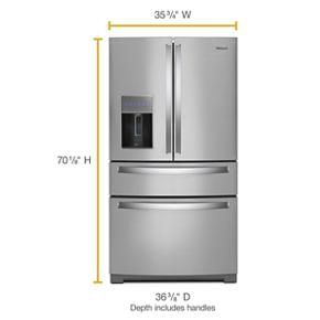 36" Wide 4-Door Refrigerator With Exterior Drawer - 26 Cubic Feet - Fingerprint Resistant Stainless Steel