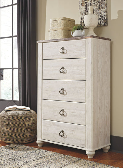 Willowton - Brown / Beige / White - Five Drawer Chest