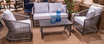 Bridges Beach - Gray - Loveseat, Lounge Chairs, Table Set (Set of 4)