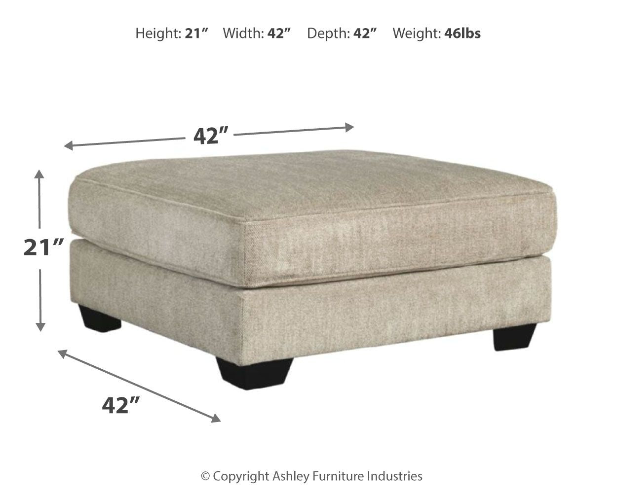 Ardsley - Pewter - Oversized Accent Ottoman