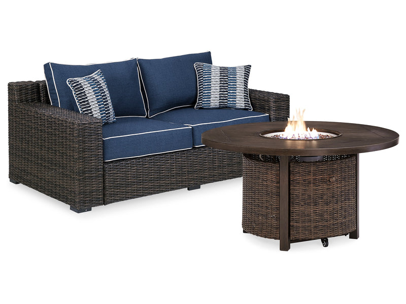 Grasson Lane Grasson Lane Nuvella Loveseat with Fire Pit Table