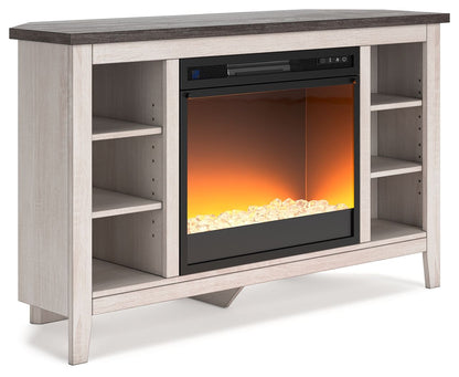 Dorrinson - Corner TV Stand With Fireplace Insert